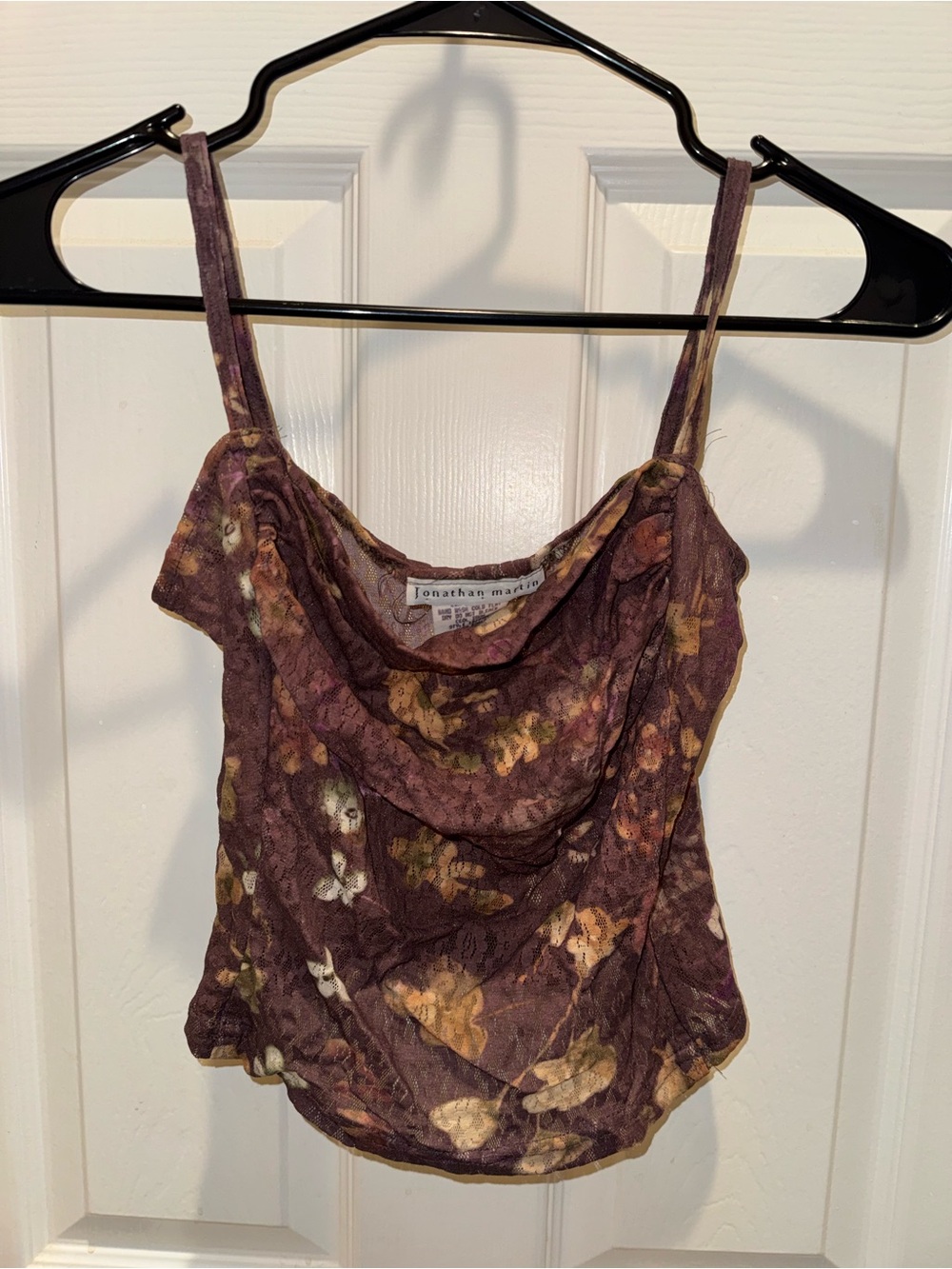 jonathan martin vintage brown floral mesh cowl top